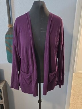 Time and Tru Purple Open-Front Womens Cardigan